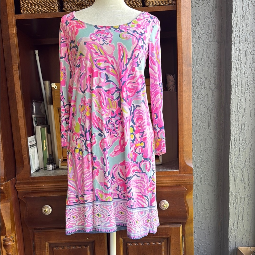 Lilly Pulitzer Vibrant Pink and Blue Long Sleeve Dress